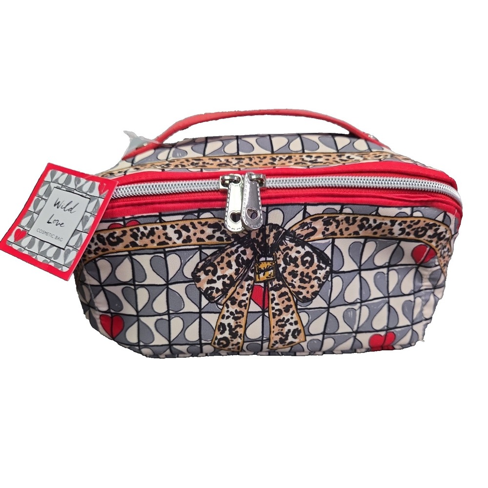 NWT Brighton Wild Love Cosmetic Bag Travel Bag Hearts Leopard w/ bonus pouch $78